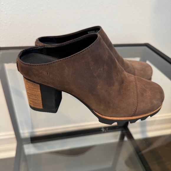 SOREL Addington  Mules women shoes stacked heel distressed brown leather 5.5 - Picture 1 of 11